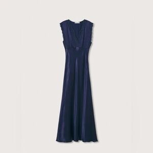 Mango Navy Blue Maxi Dress with Lace Bodice
